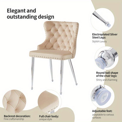 Makeupstoel – Bureaustoel – Draaistoel – Kaptafelstoel – Kuipstoel – Velours Bekleding – Ergonomisch Ontwerp – Verstelbare Zithoogte – Zilverkleurige Metalen Poten – Set Van 2