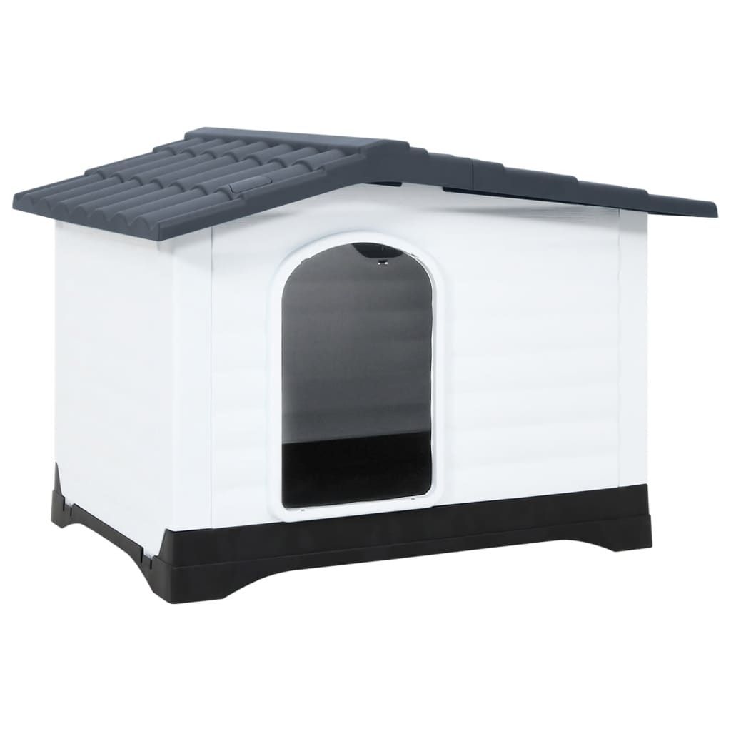 Hondenkennel – Hondenhok – Hondenbench – Huisdierkennel – Buitenkennel – Weerbestendig Polypropyleen – Ventilatieopening – Grijs – 90,5x68x66 cm