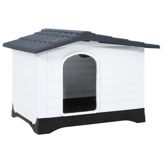 Hondenkennel – Hondenhok – Hondenbench – Huisdierkennel – Buitenkennel – Weerbestendig Polypropyleen – Ventilatieopening – Grijs – 90,5x68x66 cm
