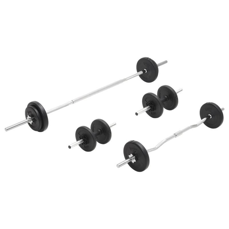 Langhantel- en Kurzhantelset – Halterset – Dumbbellset – Gewichtset – Fitnessset – Verstelbare Halterschijven – Ruimtebesparend Design