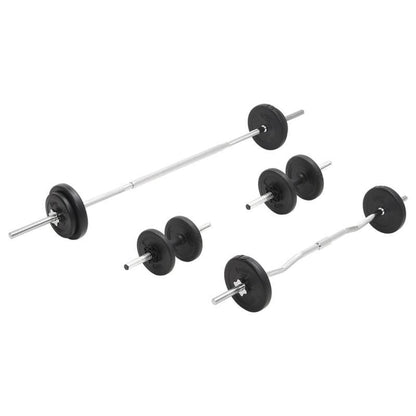Langhantel- en Kurzhantelset – Halterset – Dumbbellset – Gewichtset – Fitnessset – Verstelbare Halterschijven – Ruimtebesparend Design