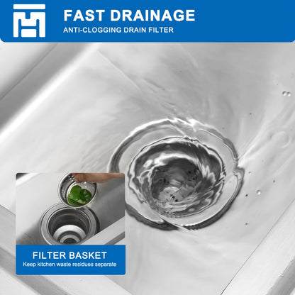 Double sink stainless steel sink with 2 basins, standalone kitchen sink with hot and cold water faucet and drainage kit, suitable for garden and camping