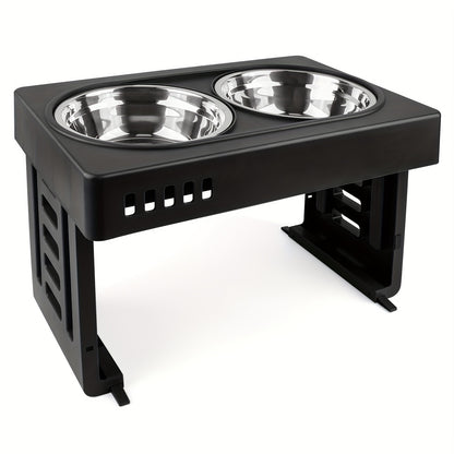 Adjustable Elevated Dog Bowls Stand with 2 Stainless Steel Bowls (73-278mm Height) - Ergonomic Feeder for Large/Medium Dogs, Durable & Easy-Clean Pet Feeding Station for Outdoor, Indoor Use, Dog Feeder, Modern Pet Accessory,