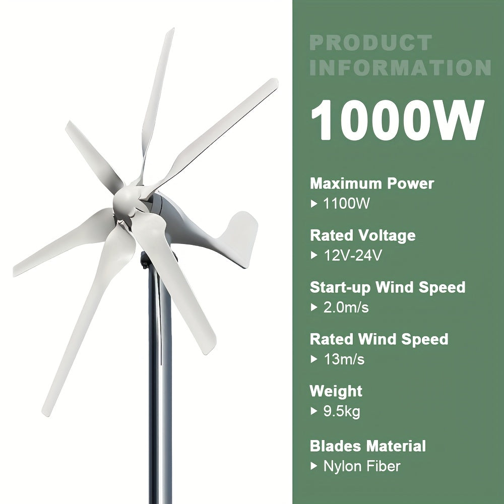 Horizontale As Windturbine – Windgenerator – Windmolentje – Windturbineset – Offgrid Generator – 1000W Vermogen – Laagstart Bij Weinig Wind