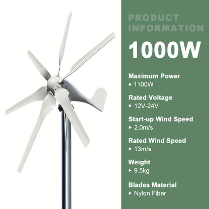 Horizontale As Windturbine – Windgenerator – Windmolentje – Windturbineset – Offgrid Generator – 1000W Vermogen – Laagstart Bij Weinig Wind