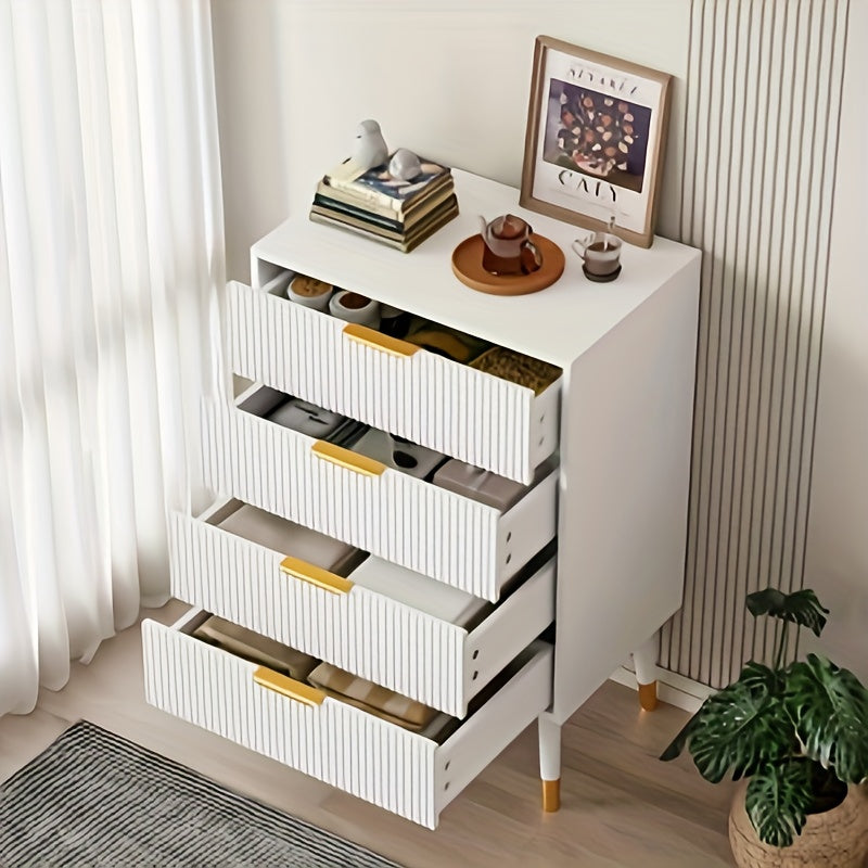 Sideboard – Dressoir – Ladekast – Opbergkast – Kast – Wit – Gouden Metalen Poten – 4 Ruime Lades – Compact & Duurzaam
