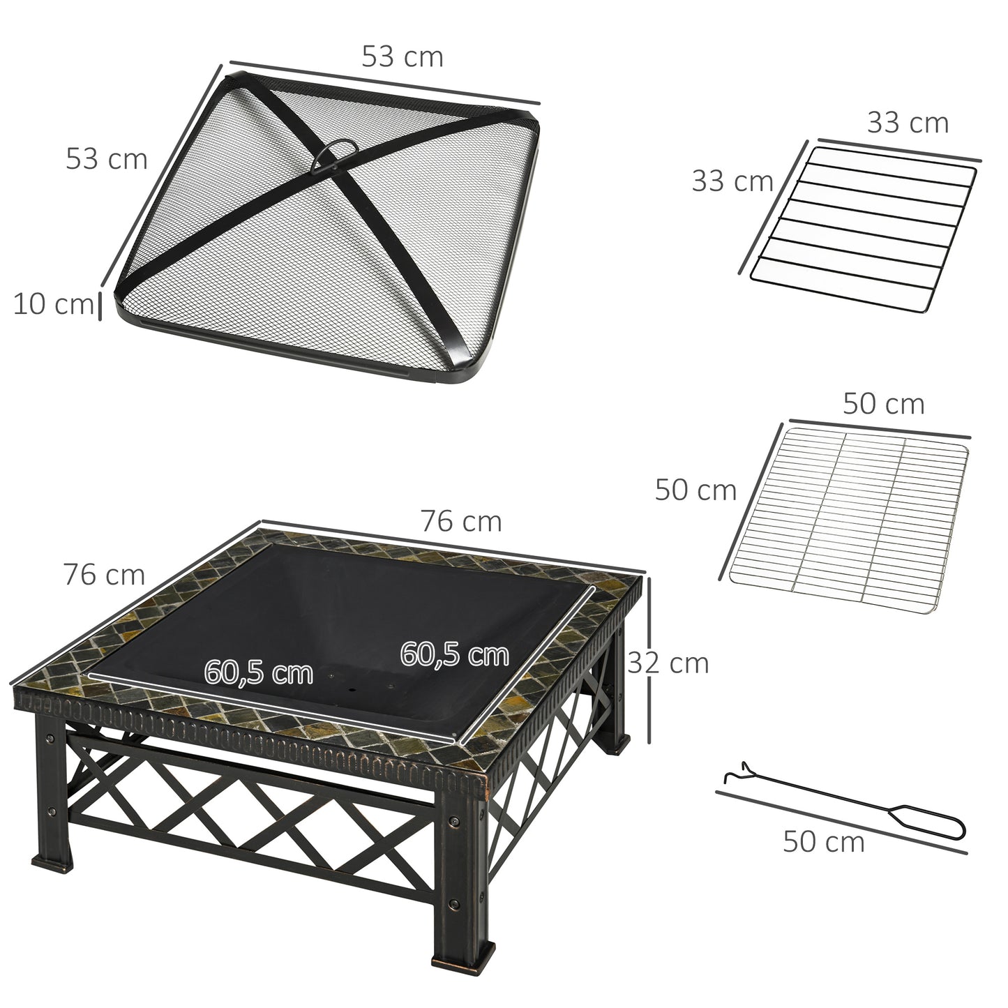 3-in-1 Vuurschaal – Vuurkorf – Vuurmand – Tuinhaard – BBQ Grill – Zwart Gelakt Staal – Tot 500°C Hittebestendig