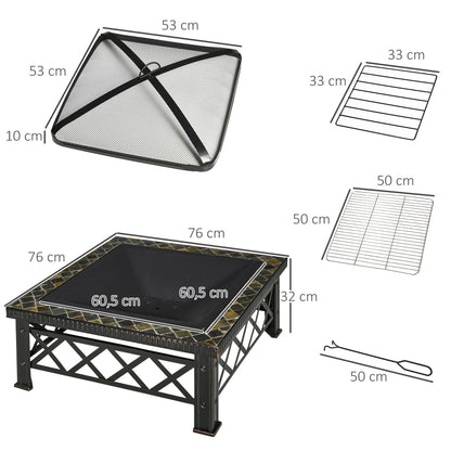 3-in-1 Vuurschaal – Vuurkorf – Vuurmand – Tuinhaard – BBQ Grill – Zwart Gelakt Staal – Tot 500°C Hittebestendig