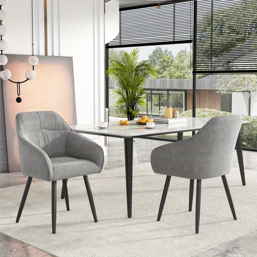 Eetkamerstoel – Stoel – Zetel – Kuipstoel – Armstoel – Set Van 2 – Velvet Bekleding – Verstelbare Metalen Poten – Grijs