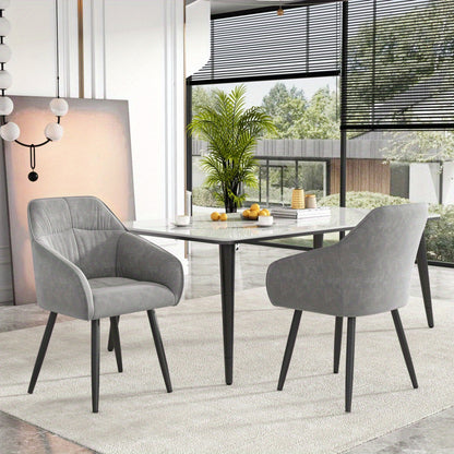 Eetkamerstoel – Stoel – Zetel – Kuipstoel – Armstoel – Set Van 2 – Velvet Bekleding – Verstelbare Metalen Poten – Grijs