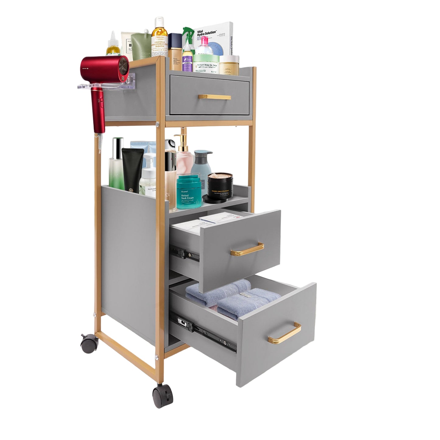 Kapperswagen – Kappers Trolley – Werkwagen – Salonwagen – Opbergtrolley – Met 3 Lades & 2 Open Legplanken – Stevig Metalen Frame & Makkelijk Verplaatsbaar Op Wieltjes