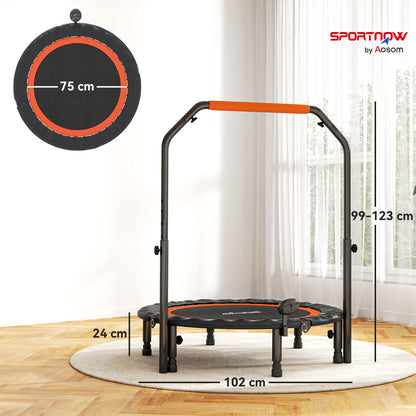 Mini Trampoline – Fitness Trampoline – Jumping Trampoline – Springmat – Trainingsapparaat – Verstelbare Handgreep 99-123 cm – LCD Monitor – Stalen Frame – Zwart/Rood – Ø102 cm