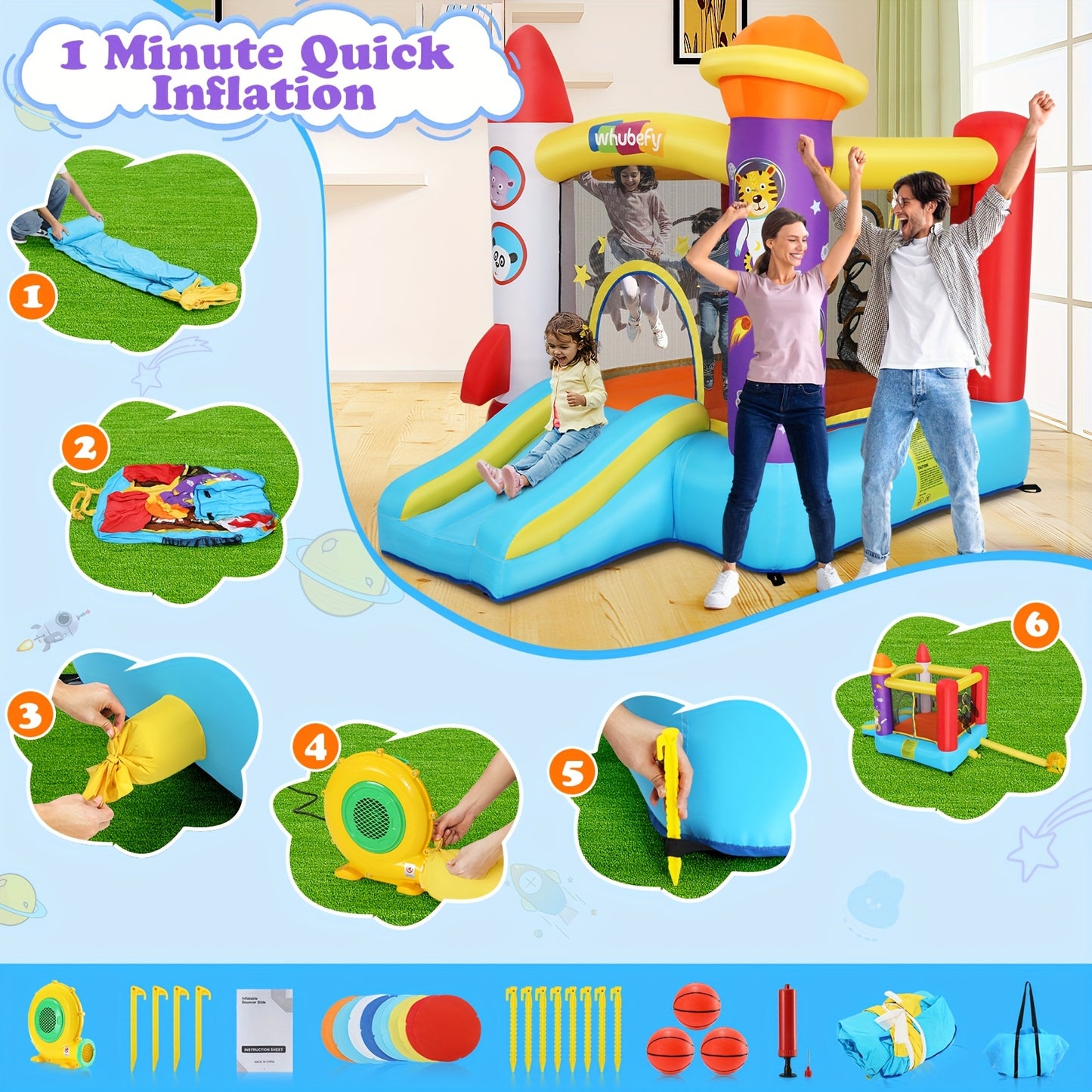 Opblaasbare Springkasteel – Springkussen – Bouncer – Speeltoestel – Glijbaan – Voor Kinderen Vanaf 3 Jaar – Duurzaam Polyester – Inclusief Blower en Haringen – Rood