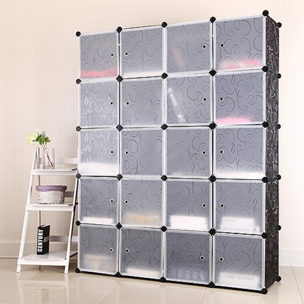 Kledingkast – Garderobekast – Opbergkast – Garderobe – Kamerkast – 146x37x182 cm – Licht en Draagbaar – 20 Deurtjes met Haken