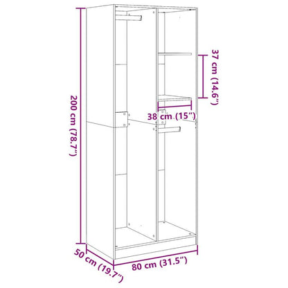 Kledingkast – Garderobekast – Kledingopberger – Dressoir – Opbergkast – Grijs Sonoma Eiken – Vrijstaand – Massief Hout – 80x50x200 cm