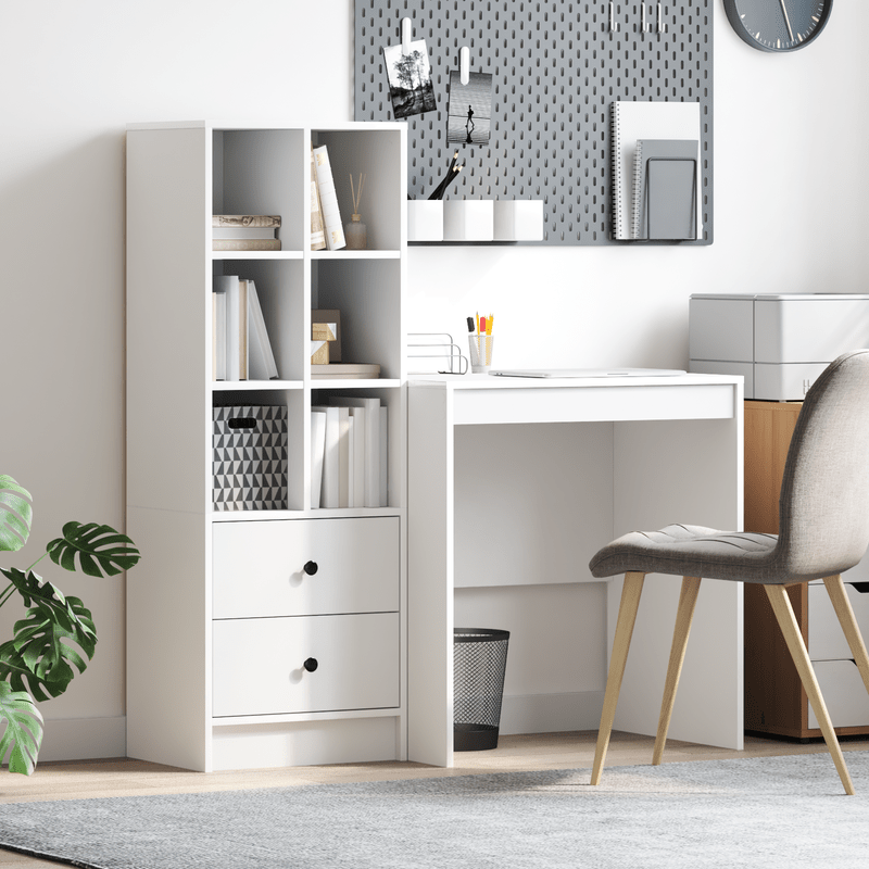Desk with storage space with shelf 2pcs white 70 x 50 x 76cm Sleek exterior, ample storage space, sturdy and smooth, featuring a minimalist yet functional design., Study Table, Contemporary Desk, Modern Furniture, Robust Buil