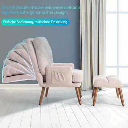 Fauteuil – Relaxfauteuil – Lounge Stoel – Verstelbare Stoel – Zitstoel – Met 5-standen Rugleuning – Ergonomisch Metalen Frame – Comfortabel Gewatteerd Zitkussen