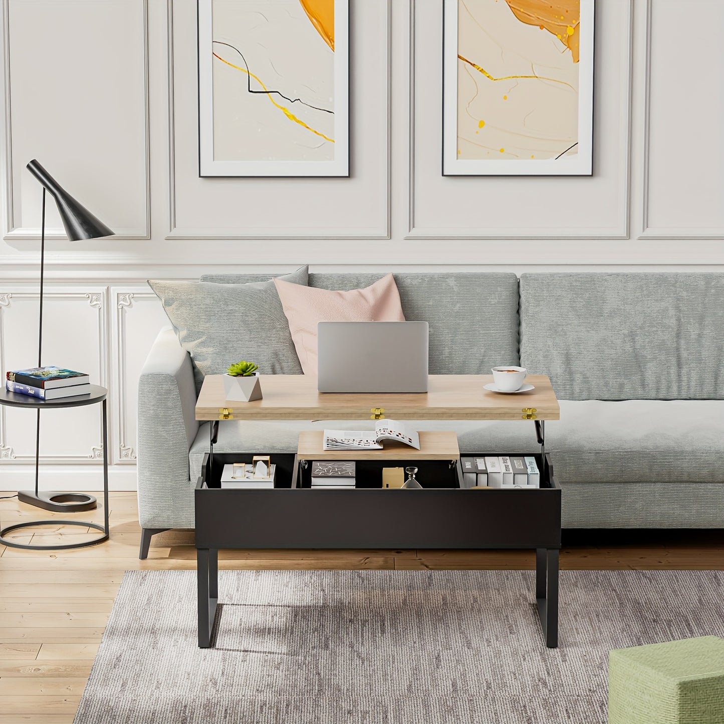 Salontafel – Koffietafel – Bijzettafel – Woonkamertafel – Eettafel – Verstelbaar Lift-Top – Ruime Opbergruimte – Compact 100x50/100x100 cm – MDF Houtbruin