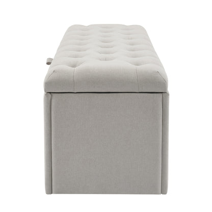 Opbergbank – Opbergbank – Zitbank – Opbergmeubel – Linnen Bank – Soft Cushion Bench – Lichtgrijs Linnen – Metalen Scharnieren – 141x41,5x47 cm – Multifunctioneel Compact