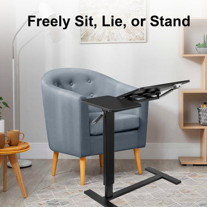 Verstelbare Overbedtafel – Bedtafel – Ziekenhuis Tafel – Werktafel – Verzorgingstafel – Pneumatisch Verstelbaar – MDF & IJzeren Frame – Anti-Slip Tafelblad – Wieltjes – H-Frame Basis – 80-116 cm Hoogte