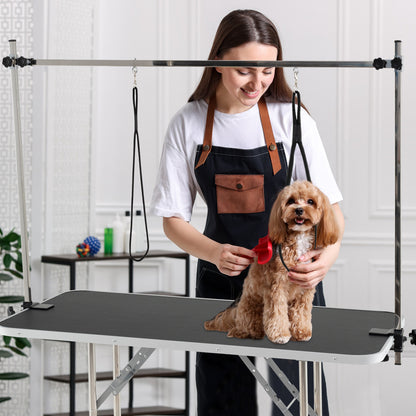 Verstelbare Trimtafel – Trimbank – Verzorgingstafel – Honden Tafel – Wasstation – Stevig H-Vormig Frame – Verstelbare Hoogte Tot 86 cm – Opvouwbaar & Antislip Tafelblad – Zwart