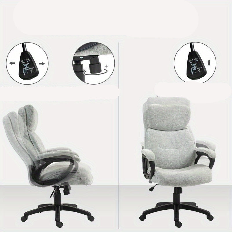 Bureaustoel – Bureaustoel Ergonomisch – Draaistoel – Werkstoel – Studietoel – Verstelbare Zithoogte – Stevig PVC Frame – Lichtgrijs – Comfortabele Leren Bekleding – Max 120 kg