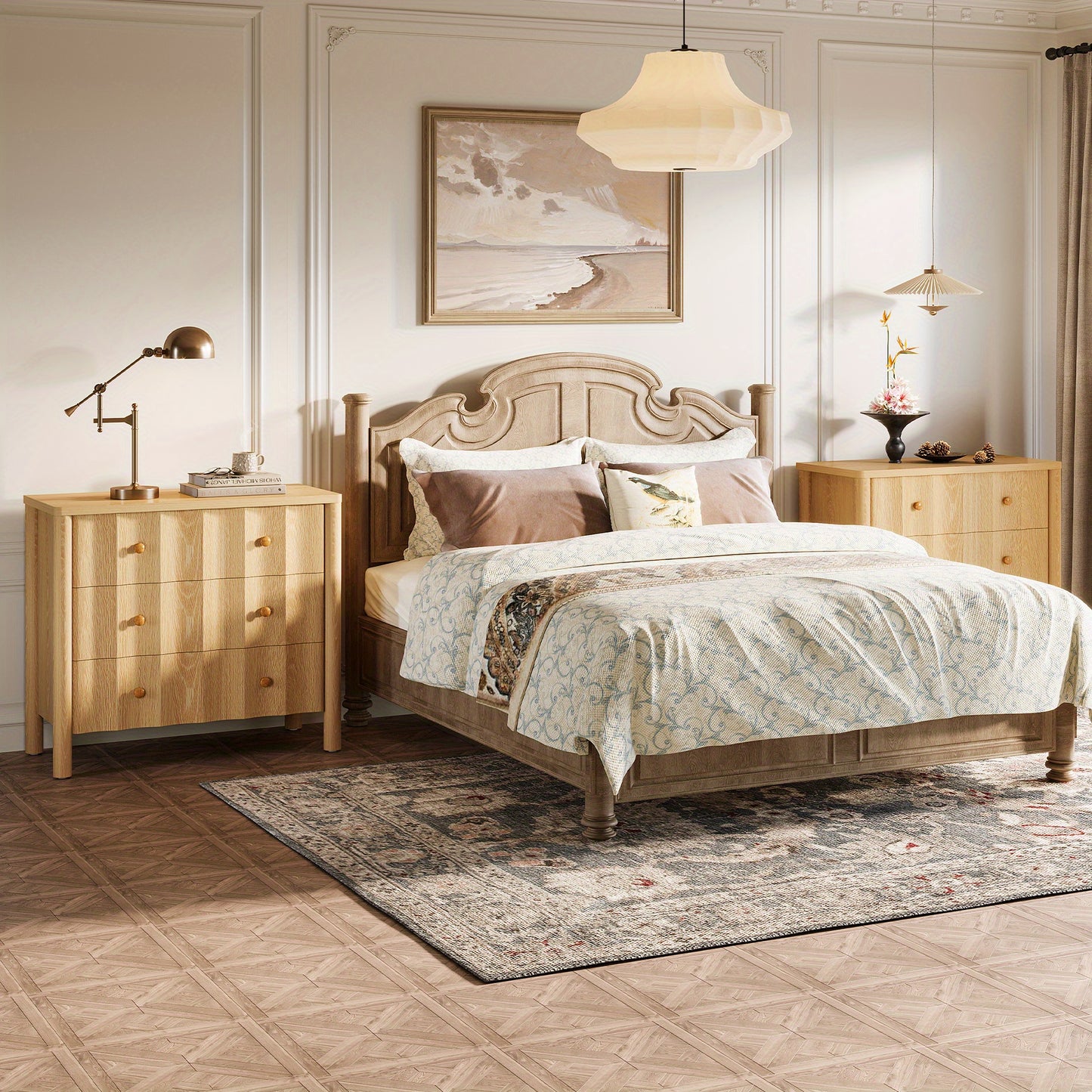 Nachtkastje – Bijzettafel – Bedside Table – Opbergkast – Ladekast – Extra Breed 80 cm – Natuur Eikenhout – 3 Lades Met Geruisloze Rails – Stevig Hout & Eenvoudig In Elkaar Te Zetten