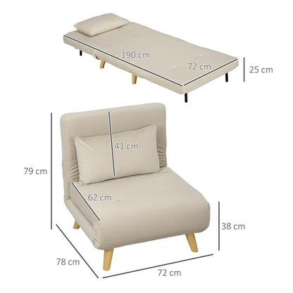 Foldable Bed Chair with Adjustable Recliner - Foam & Bed Function, Heavy-Duty up to 120kg, Space-Saving Folding Armchair Suitable for Small Apartments, Dorms, - Beige (Plastic/Metal Frame)