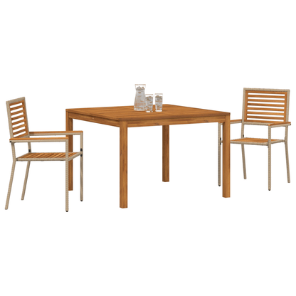 Tuinmeubelset – Tuinset – Loungeset – Zitgroep – Balkonset – Beige Polyrattan en Acaciahout – Stapelbare Stoelen met Kussens – Tafel 50x50 cm