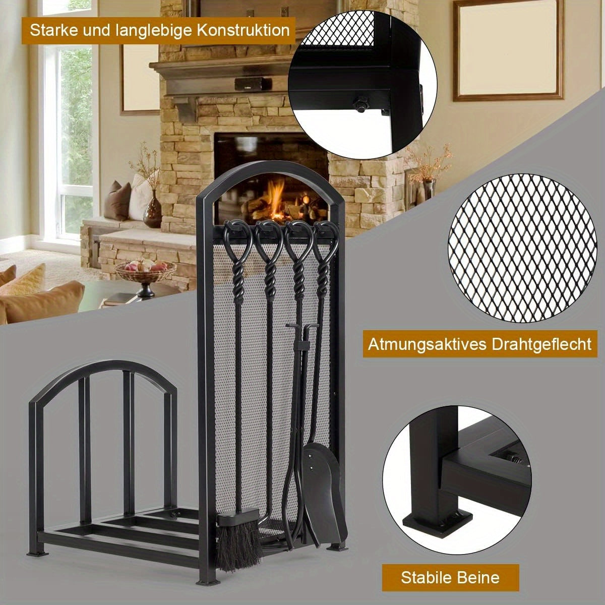 Houtopslag Buiten – Houtrek Buiten – Brandhoutrek – Houtbak – Haardhoutopberger – Stalen Frame – Inclusief 4 Haardhout Gereedschappen