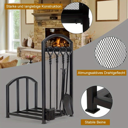 Houtopslag Buiten – Houtrek Buiten – Brandhoutrek – Houtbak – Haardhoutopberger – Stalen Frame – Inclusief 4 Haardhout Gereedschappen