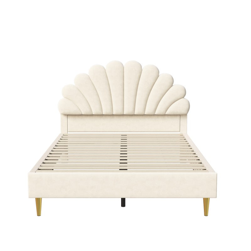 Double Bed Frame with Slatted Base and Headboard, 140 x 200 cm, Velvet, for Bedroom, bbbgddsbb (Mattress Not Included). 4fa54f6e