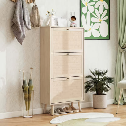 Modern Shoe Cabinet - Heavy-Duty Metal Construction, Freestanding Entryway Organizer with Spacious Three-Tier Shelves, No Assembly Required, Ideal for Hallway, Living Room, Office - Space-Saving Vertical Storage Solution, Hal