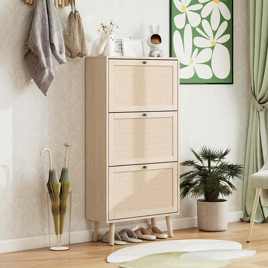 Modern Shoe Cabinet - Heavy-Duty Metal Construction, Freestanding Entryway Organizer with Spacious Three-Tier Shelves, No Assembly Required, Ideal for Hallway, Living Room, Office - Space-Saving Vertical Storage Solution, Hal
