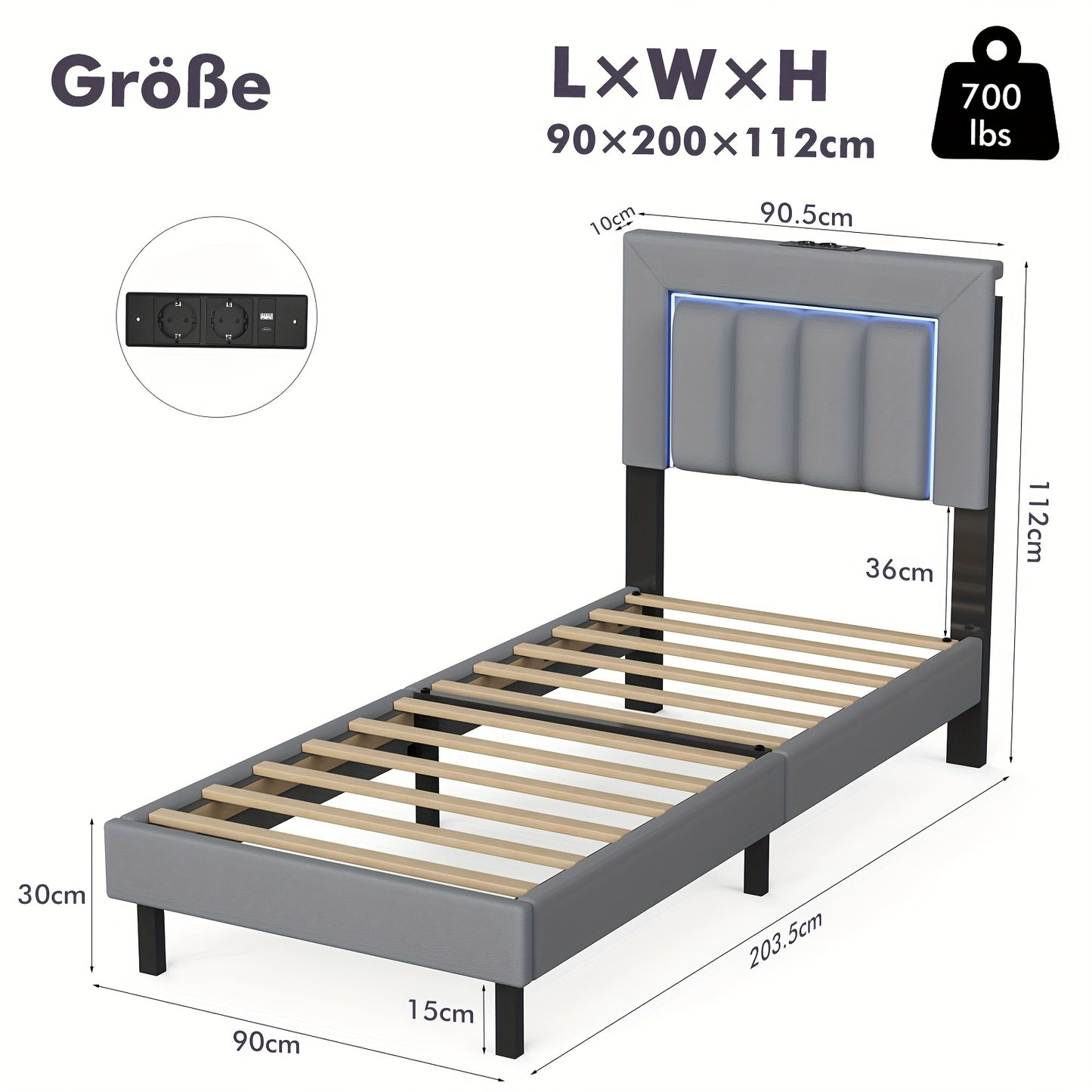 Gestoffeerd Bed C086 – 90x200 cm – Modern en Minimalistisch met Functionele Opbergruimte, Eenvoudige Montage