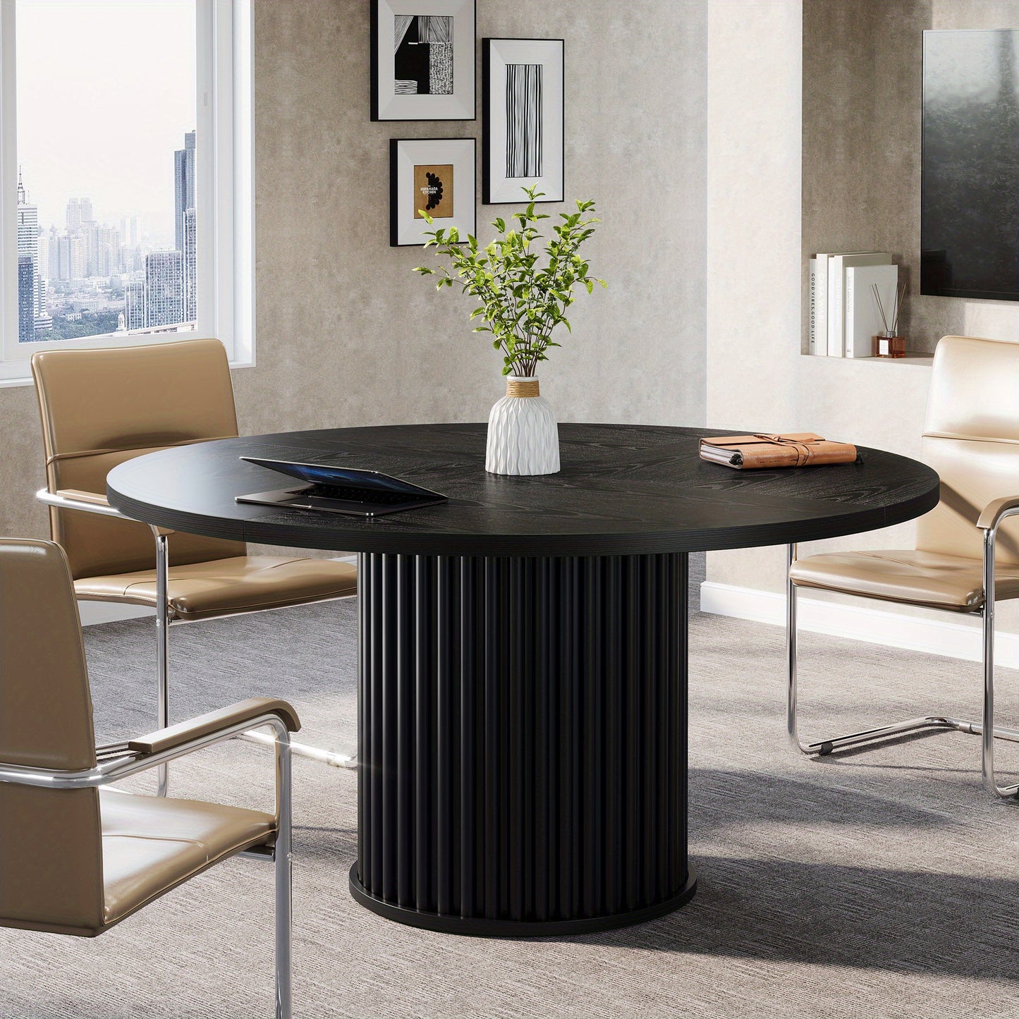 Ronde Vergadertafel – Vergadertafel – Werktafel – Eettafel – Overlegruimte – Compact 120 cm – Houten Blad Met Metalen Onderstel