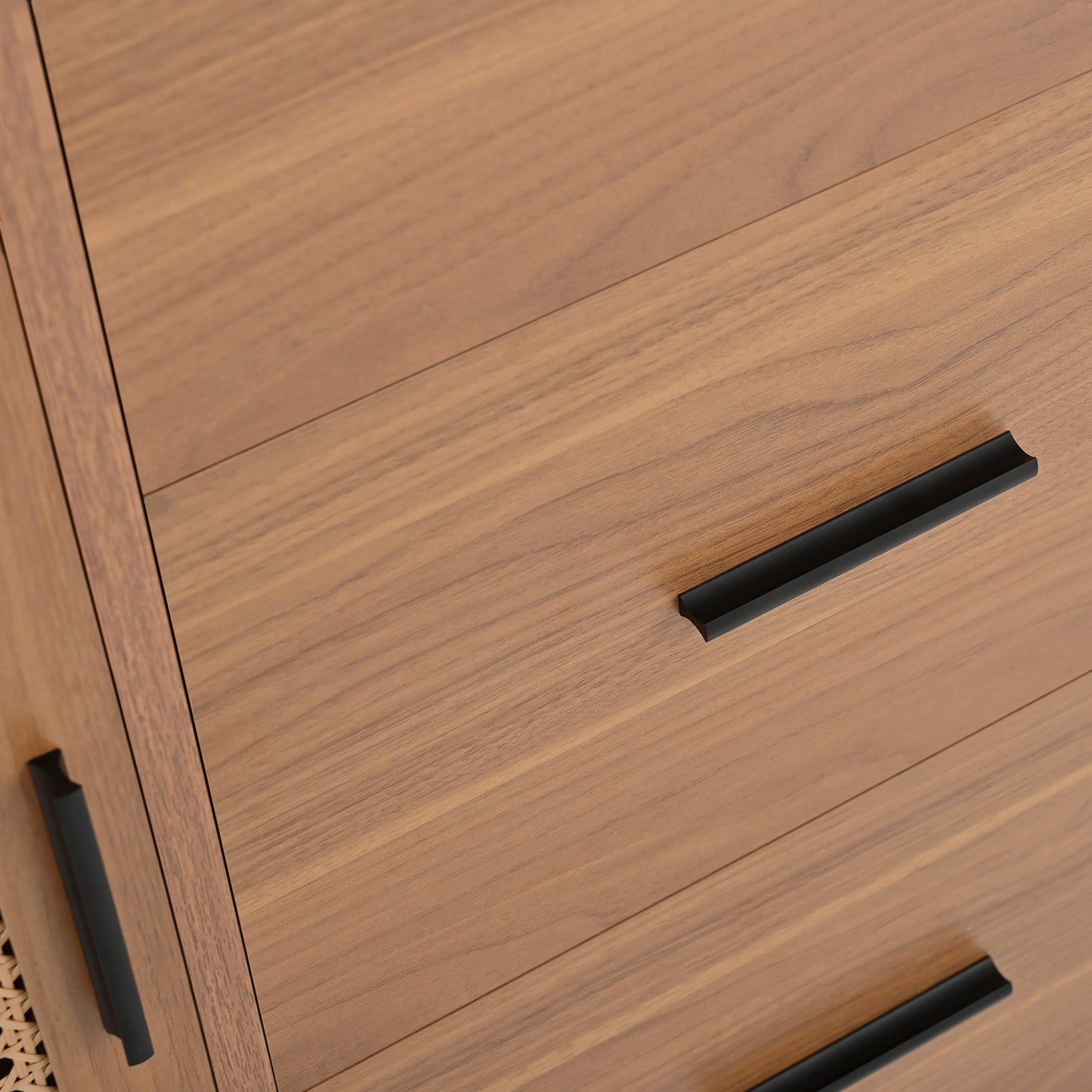 Sideboard – Dressoir – Buffetkast – Opbergkast – Kast – Modern – Houtlook Met Rattan – 140x37x91 cm – 3 Laden Met Verstelbare Planken