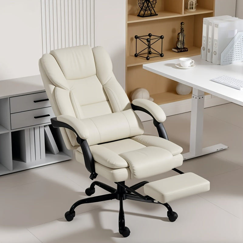 Beige Ergonomic Office Chair with Wheels, Serving As A Rolling Desk Chair And Gaming Chair with Footrest, Armrests, Adjustable Headrest, Lumbar Support And Height Adjustment, Filled with Memory Foam And Featuring Swivel Funct