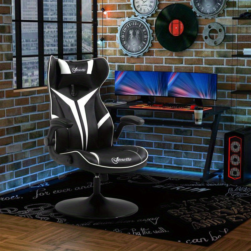 Gamingstoel – Bureaustoel – Gamestoel – Werkstoel – Ergonomische Stoel – Verstelbare Lendensteun – Ademend Mesh – Stalen Frame – Zwart Wit – Handmatig Verstelbare Rugleuning