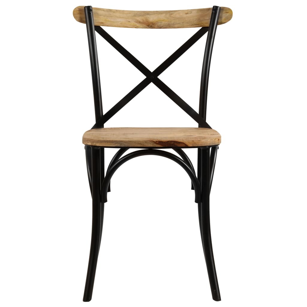 Eettafelstoel – Eetkamerstoel – Stoel – Kuipstoel – Meubel – Massief Mangohout – Zwart Stalen Frame – Handgemaakt – Duurzaam & Stevig
