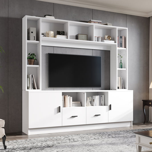 Modern TV Wall Cabinet & Display Furniture Set with 2 Cabinets, 2 Drawers, 11 Storage Compartments - Metal Frame Non-Wood Living Room Media Console, Shelving Unit for Small Spaces, Assembly Required