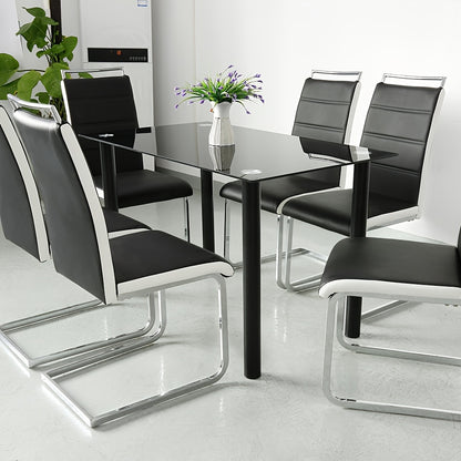 Eetkamerstoelen – Stoelen – Kuipstoelen – Barstoelen – Keukenstoelen – Zwarte Kunstleren Zitting – Ergonomische Gebogen Rugleuning – Roestvrijstalen Frame – Max. Draagvermogen 150 kg – Set Van 2