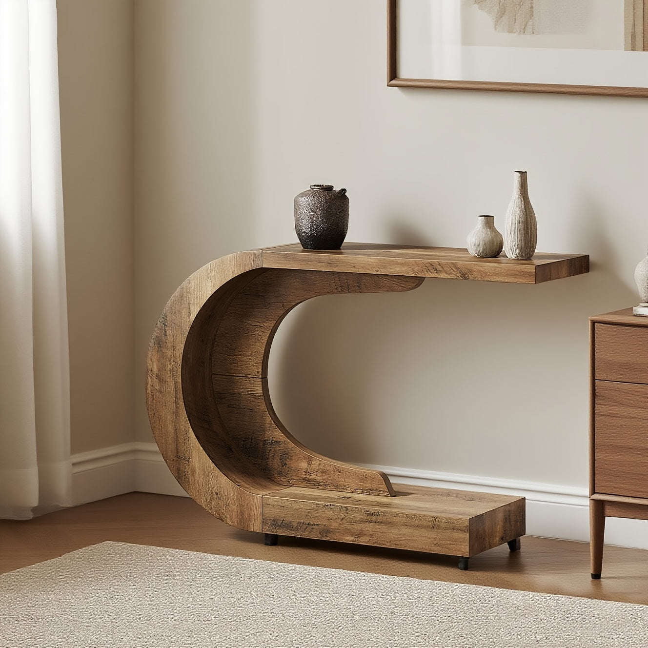Mid-Century Modern Sidetable – Console Tafel – Haltafel – Accent Tafel – Entree Tafel – Massief Hout – Compact Onder 68,5 cm Hoog