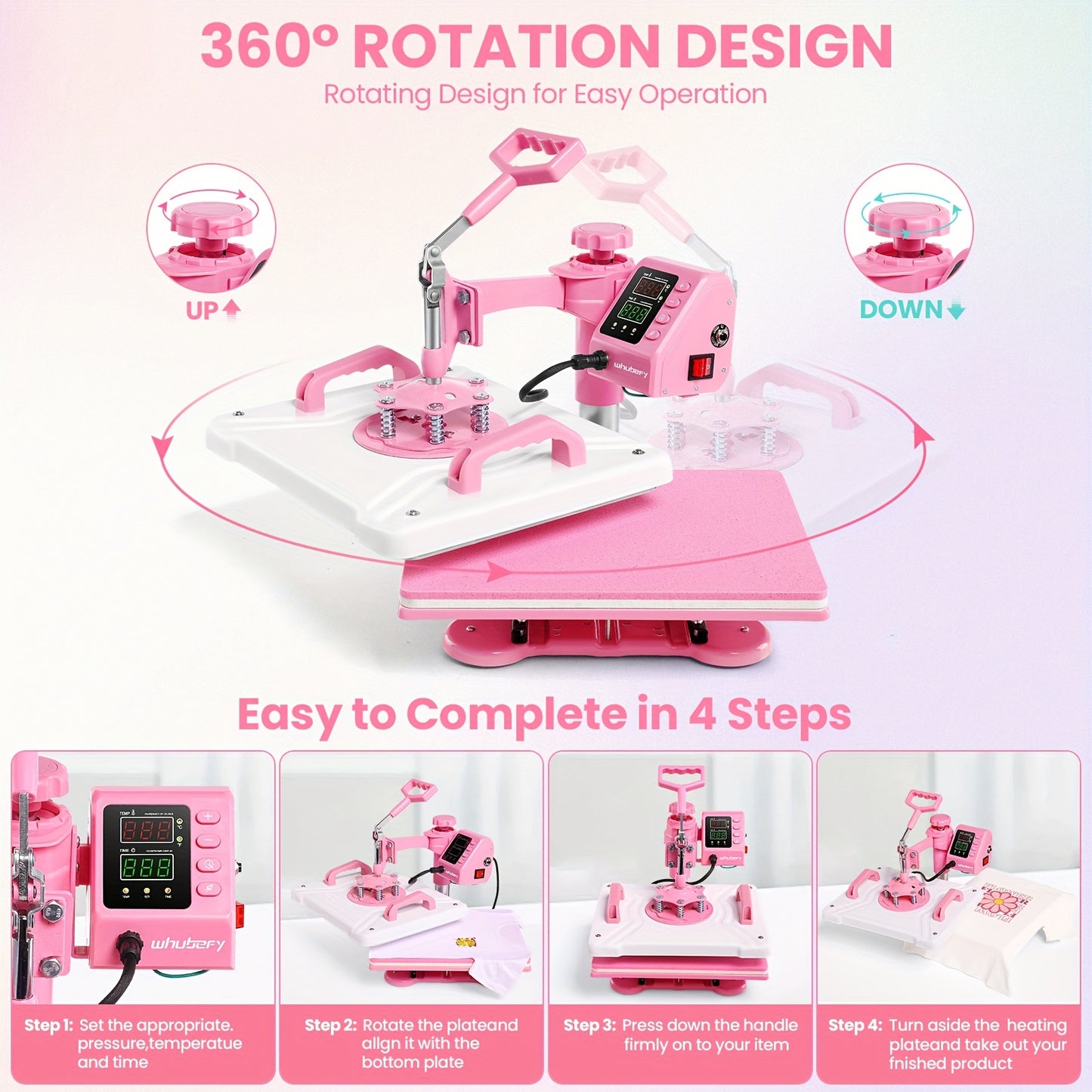 Hittepers 8-in-1 – Textielpers – Sublimatiepers – Mokkenpers – Pettenpers – Grote Werkplaat 38,1x38,1 cm – 360° Swing Away Design – Digitaal Bediening Paneel