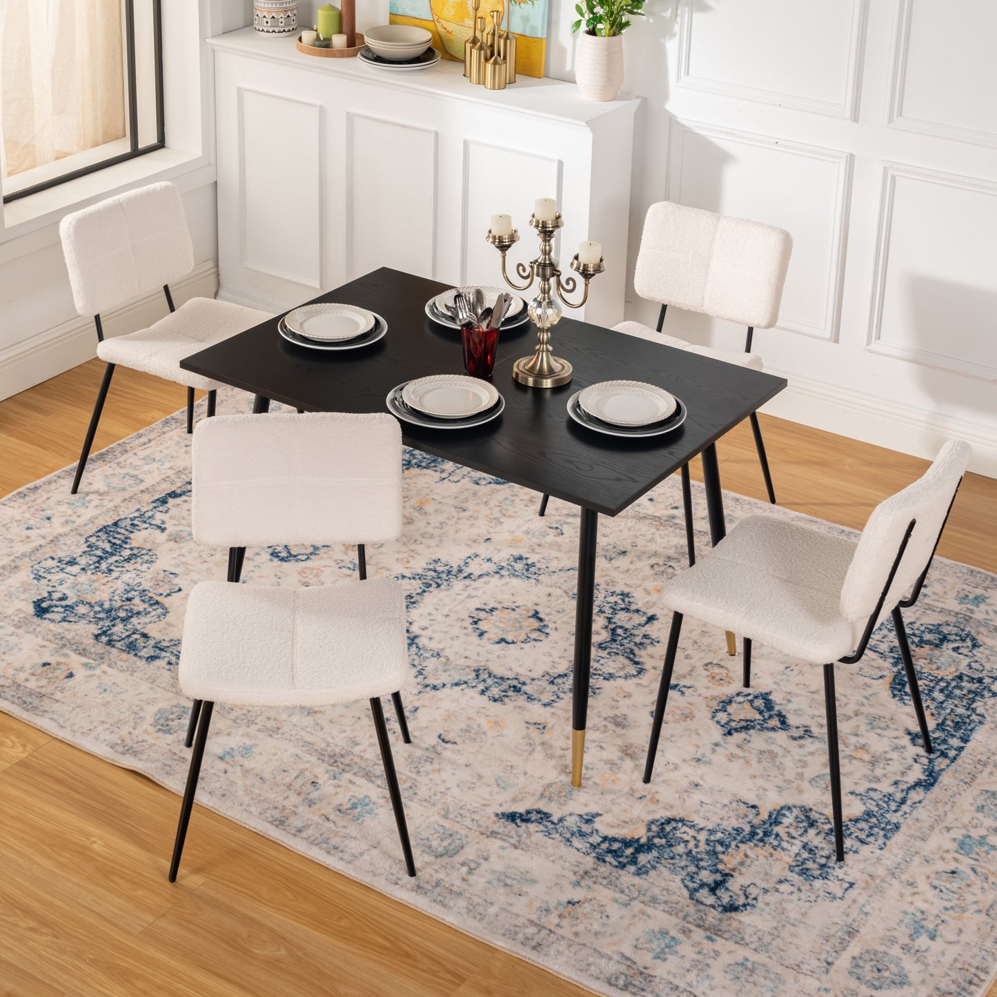 Scandinavische Eetkamerstoelen – Stoelen Set – Design Stoel – Eetkamer Stoel – Keuken Stoel – Off-White – Nepbont Bekleding – Ergonomische Zitting 57x45x81,5 cm