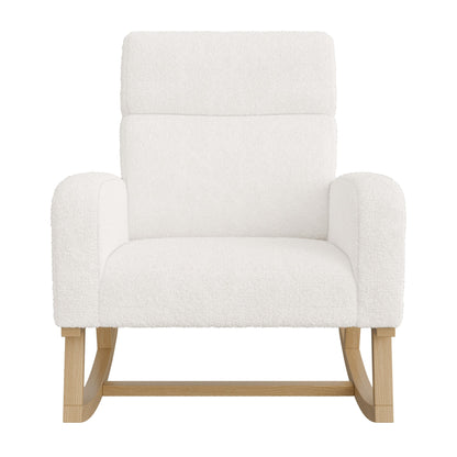 Schommelstoel – Schommelstoel Woonkamer – Relaxstoel – Schommelstoel Met Voetensteun – Lounge Stoel Wit – Wit Schapenvacht – Anti-Slip Voetjes – Comfortabele Zitting