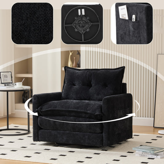 Loungestoel – Fauteuil – Relaxstoel – Draaistoel – Zitzak – 360° Draaibaar – Handmatig Verstelbare Rugleuning – Chenille Stof – Stevige Rugleuning