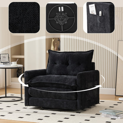 Loungestoel – Fauteuil – Relaxstoel – Draaistoel – Zitzak – 360° Draaibaar – Handmatig Verstelbare Rugleuning – Chenille Stof – Stevige Rugleuning
