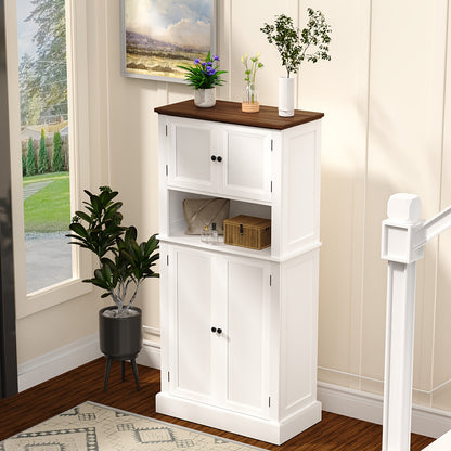 Hoge Bergkast Keukenkast – Opbergkast – Voorraadkast – Keukenkastje – Kast Met Blad – 128 cm Hoog – 4 Deuren Met Werkblad – Wit Met Tigerstripe Design