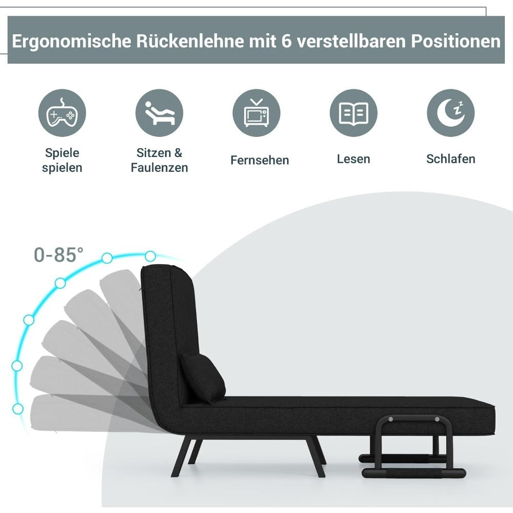 4-in-1 recliner chair, sofa bed with bed function, folding chair with 6-position adjustable backrest, removable cushion, and armrests, weight capacity up to 150kg, guest bed for living room (,  Spacesaving Furniture, Contempo